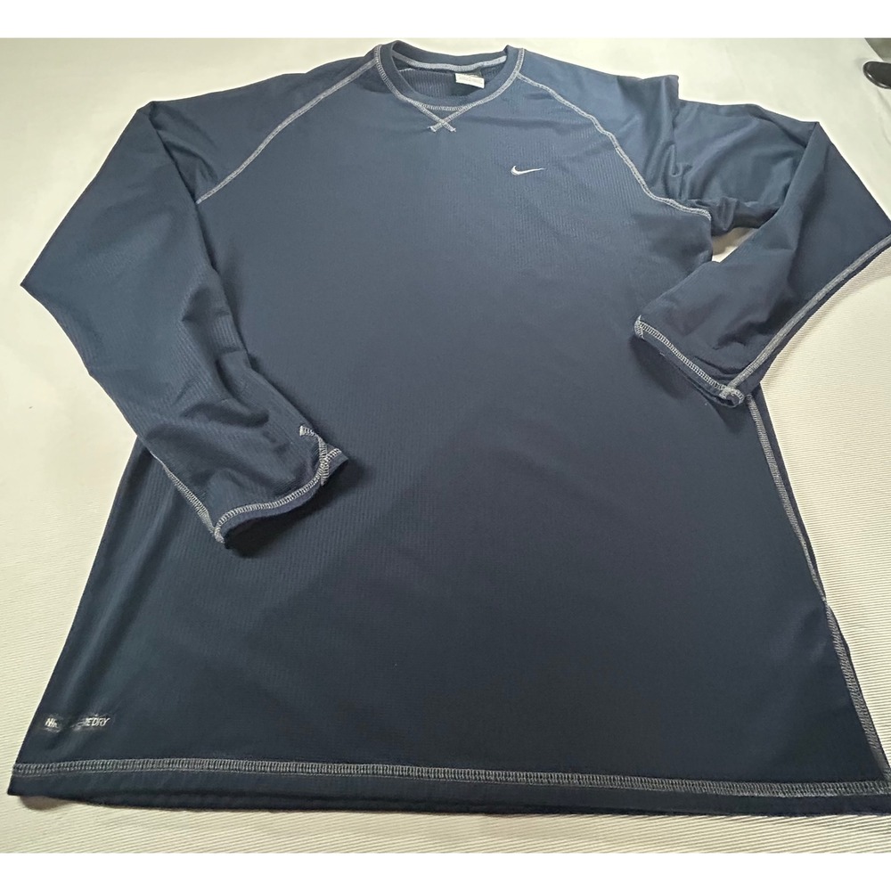 Nike Sphere Dry Mens Long Sleeve Training Shirt Navy Blue Size M Raglan Swoosh